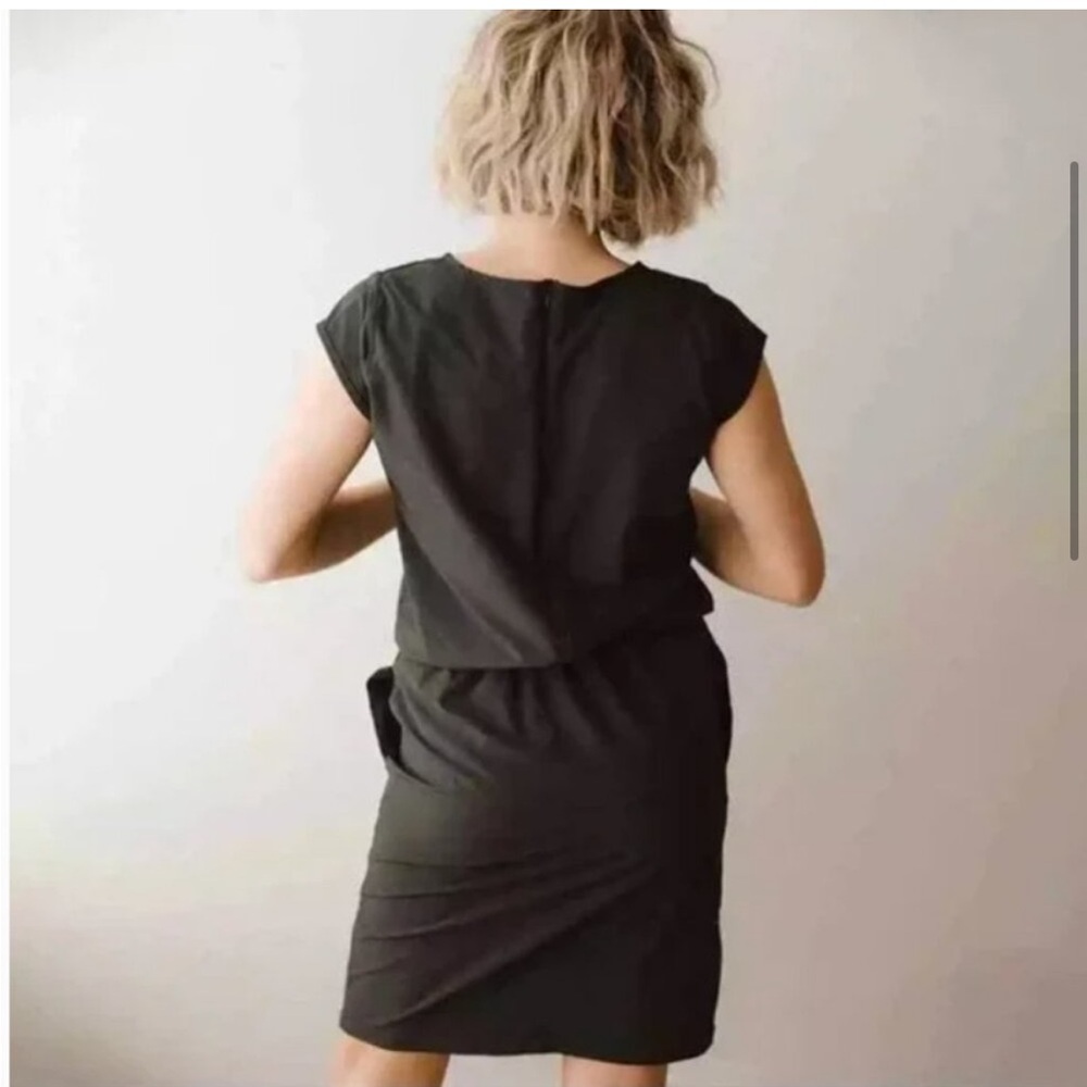 Black Casual Cap-Sleeve Drawstring Waist Dress - Picture 4 of 13